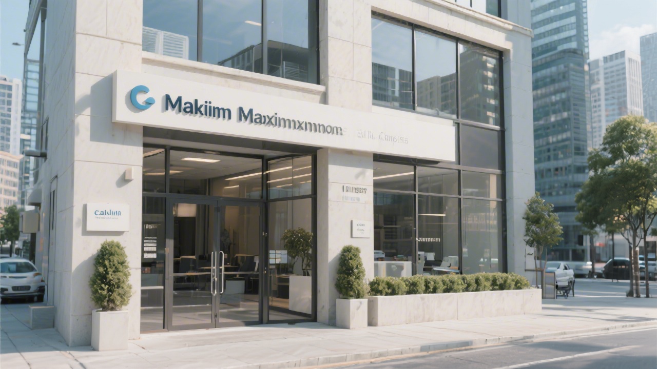 Exterior view of a modern office building in a city center, glass facade, clean architecture, and a calm urban street setting in daylight